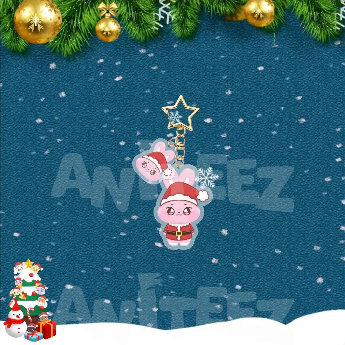 Kpop ATEEZ ANITEEZ Christmas Acrylic Keychains Cartoon Photo Two Sides Print Mingi Seonghwa Yunho Bag Decor Keyring Fans Gifts