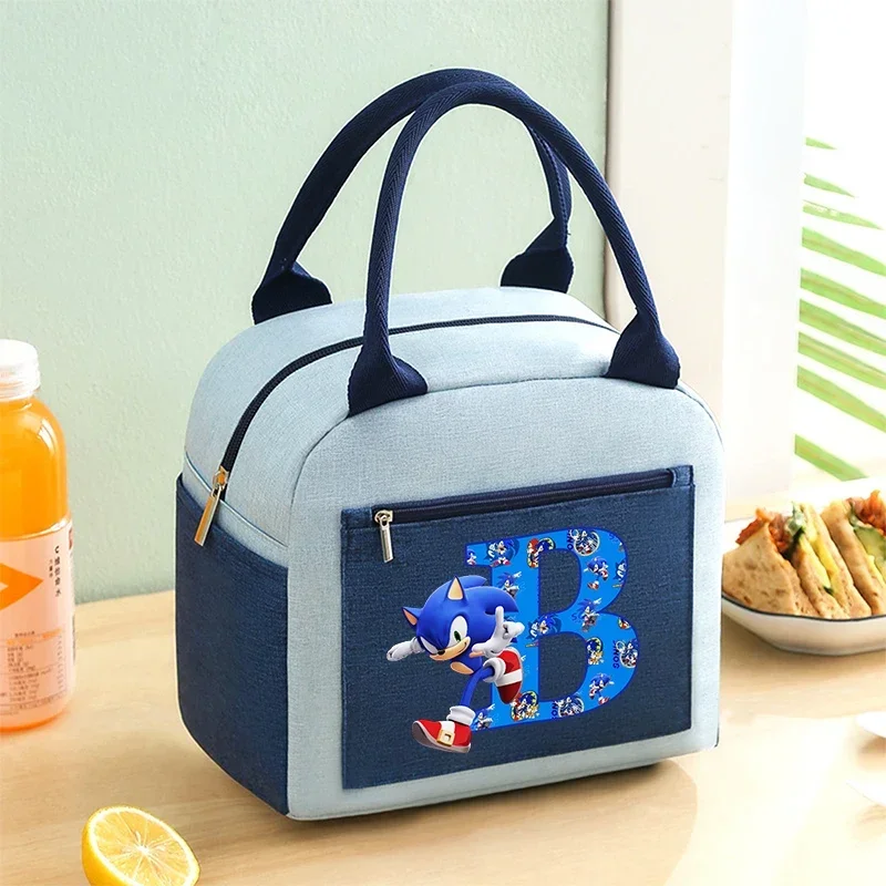 Sonics Kids Boys Lunch Pack Insulated Bags Lunch Boxes Letter A-Z Thickened Watertight Handbag Cartoon Anime Birthday Cute Gifts