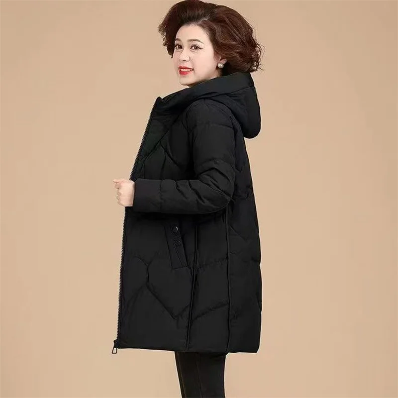 Mother's Cotton-padded Jacket Middle Long Loose Large Size And Style Cotton-padded Jacket's Thickened In Autumn And Winter Coat