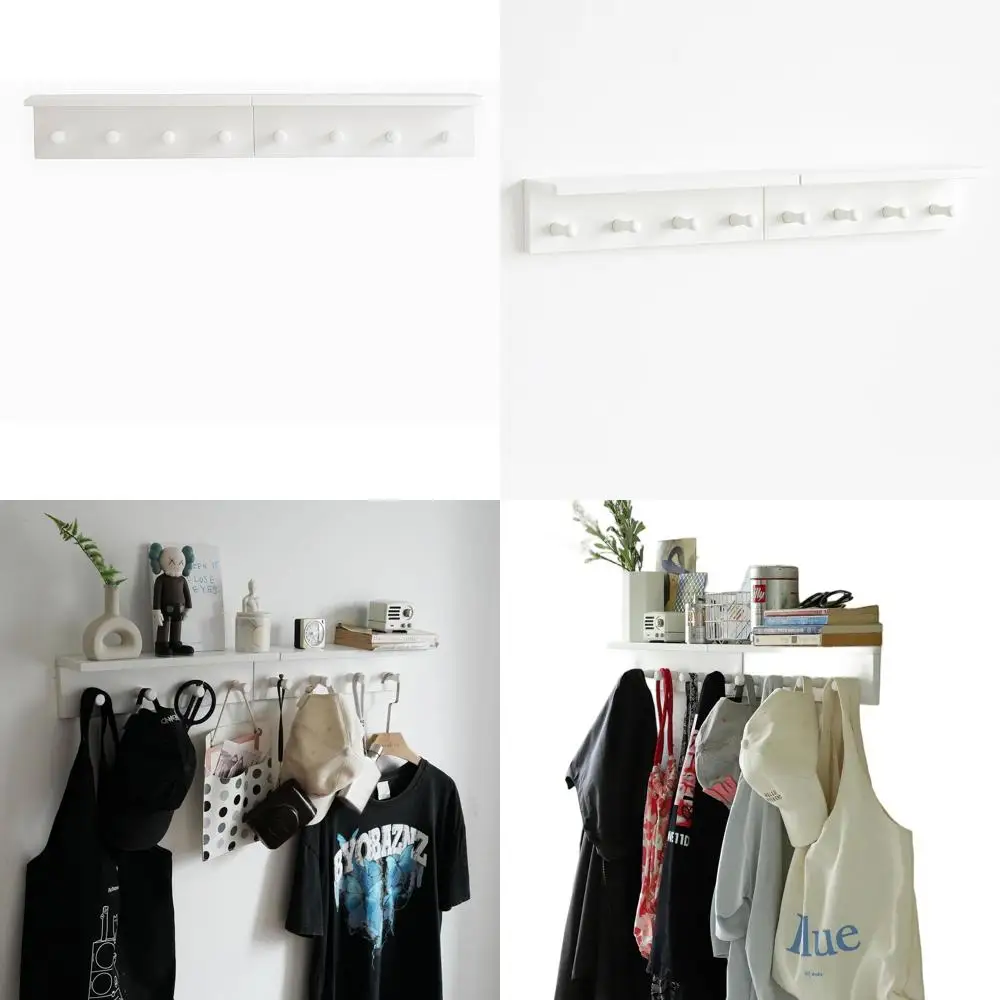 

White Wall-Mounted Wooden Coat Rack with Hooks for Stylish Entryway Storage
