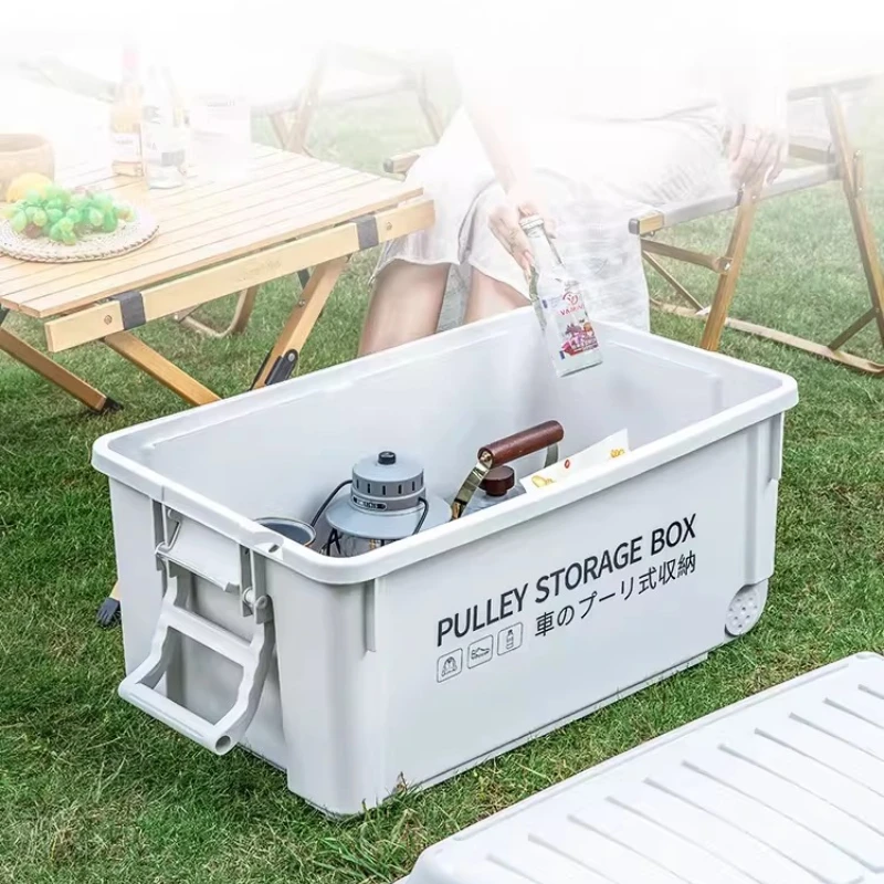 Outdoor Camping Storage Box Portable Plastic Organizer with Lid Dustproof Gear Container Multi-Purpose Utility Crate for Car