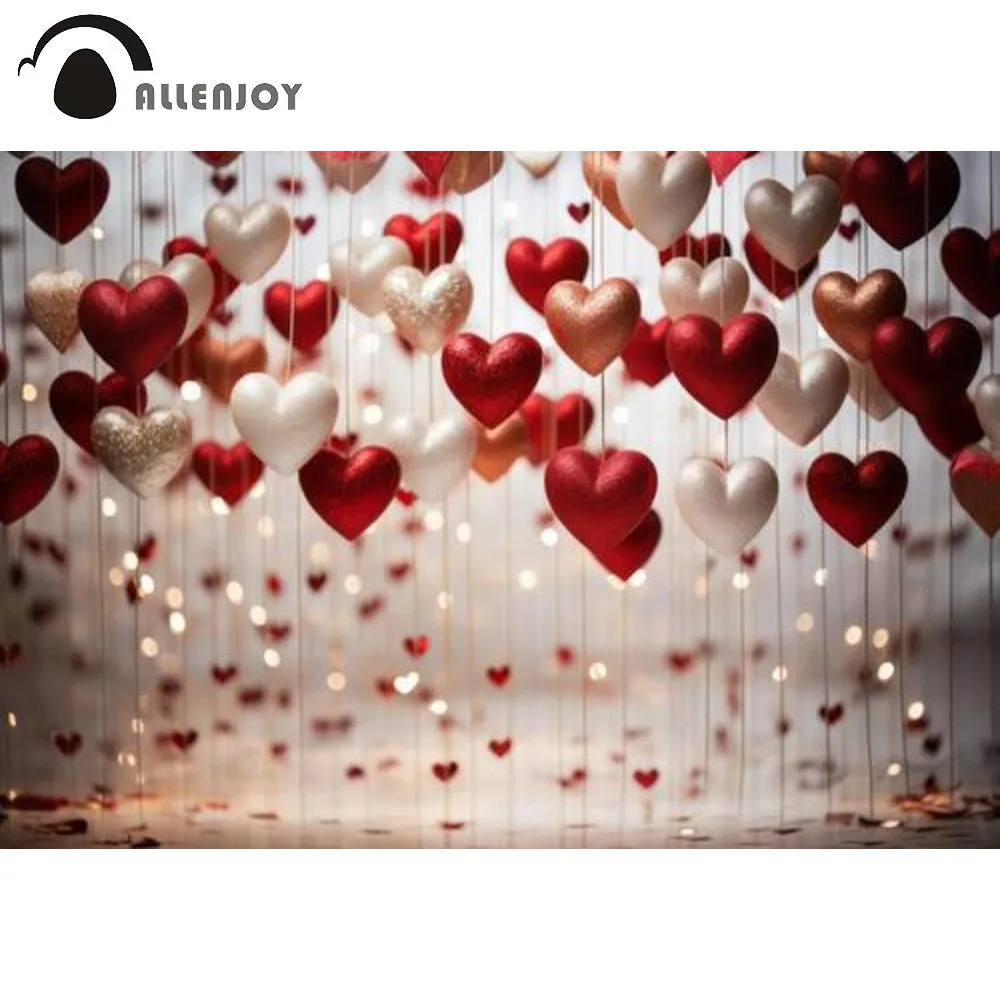 

Allenjoy Valentine's Day Photography Backdrop Red and White Hearts Hang from Strings Decorations Photoshoot Background