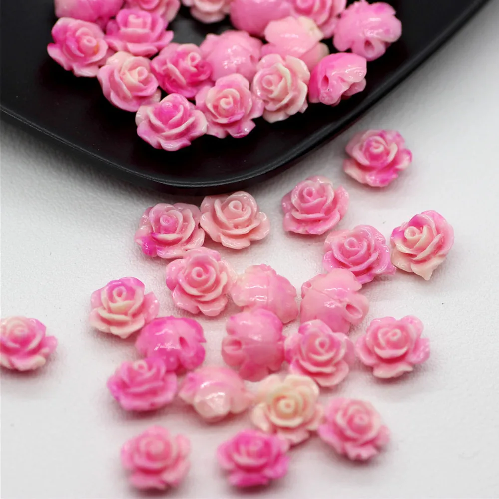 10pcs10mm Shell Powder Embossed Three-dimensional Small Roses Horizontal Hole Headdress Hairpin DIYJewelry Accessories Materials