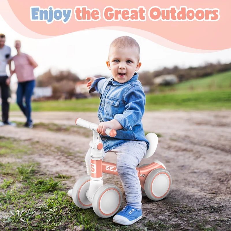 Vélo d'équilibre pour bébé, vélo à 4 roues sans pédales, première vélo pour enfants de 1 à 2 ans de 12 à 24 mois, voiture jouet d'extérieur