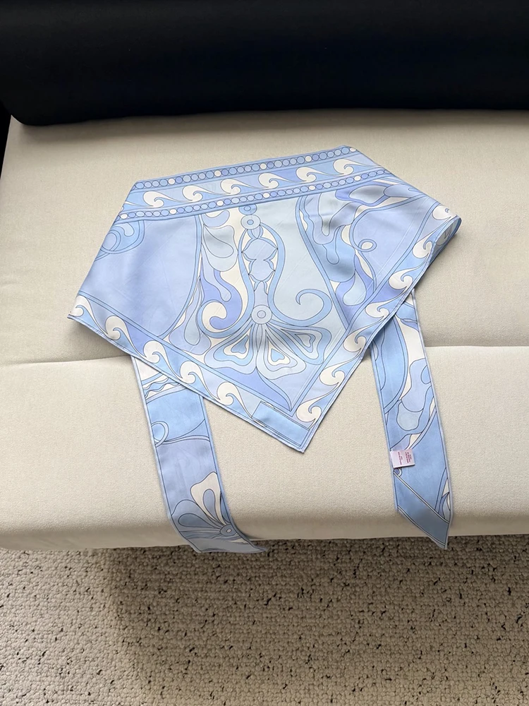 Summer Fashion Beach Outdoors Resort Geometric Print Sunscreen Silk Headscarf Women's Lace-Up Triangle Decoration Headscarf