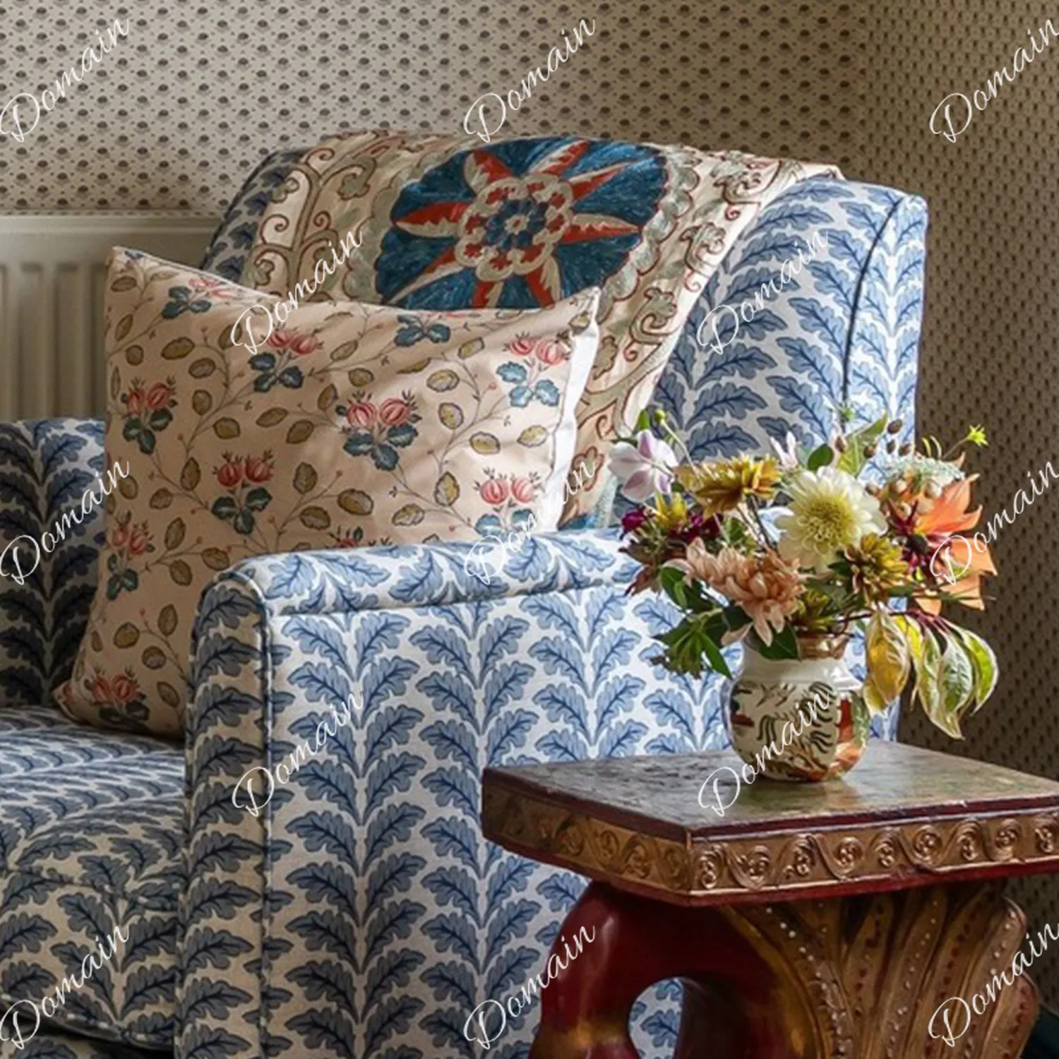 French printed solid wood sofa chair living room home leisure single chair American pastoral style bedroom balcony coffee chair