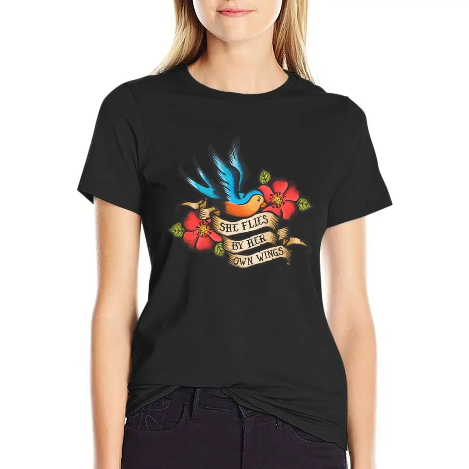 

She Flies By Her Own Wings T-Shirt Female clothing lady clothes vintage clothes korean fashion tight shirts for Women
