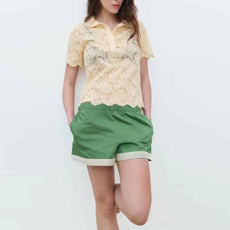 Wiosna 2025 Damski Zestaw z Koronki Semi-Transparentnej, Casualowy, z Poliestru, Modny, Nowość Marki Z