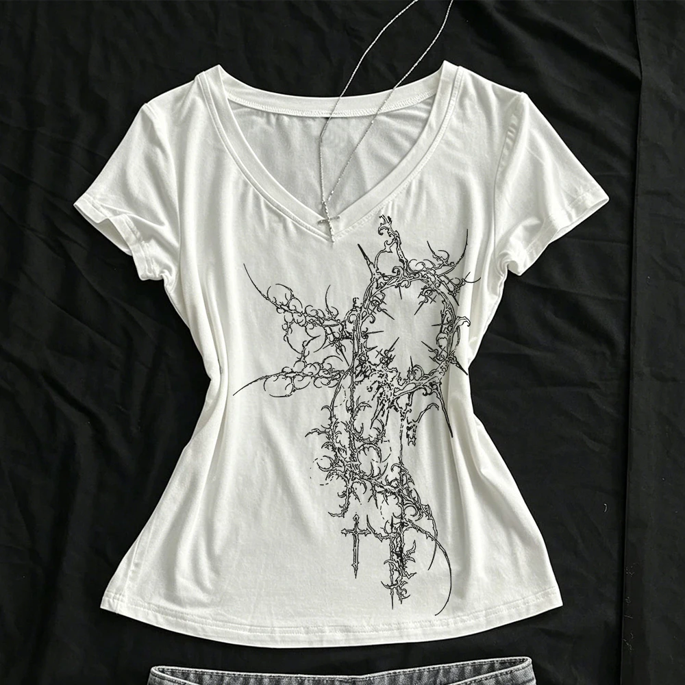 Aesthetic Clothing T-shirt Baby Tees Y2k Tops Crop Top Women Gothic Grunge Clothes Y2k Angel 90s Clothes Vintage Kpop Goth Emo