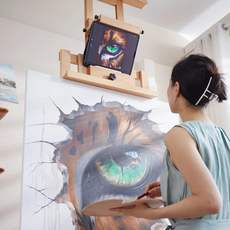 Double rocker large easel, beech hand-cranked large oil painting easel for art students, solid wood floor painting