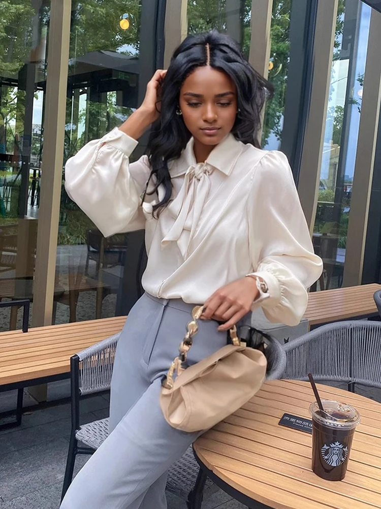 

Fashion Women's Shirts, Women's Elegant Ol Long-Sleeved Bow Ribbon Shirts for Women