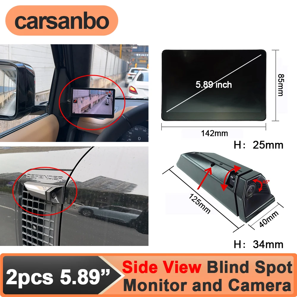 

Carsanbo 5.89 Inch Touch Screen IPS Monitor Digital Side View Mirror Camera Pro System with DVR Ai BSD Function 1080P Car Camera