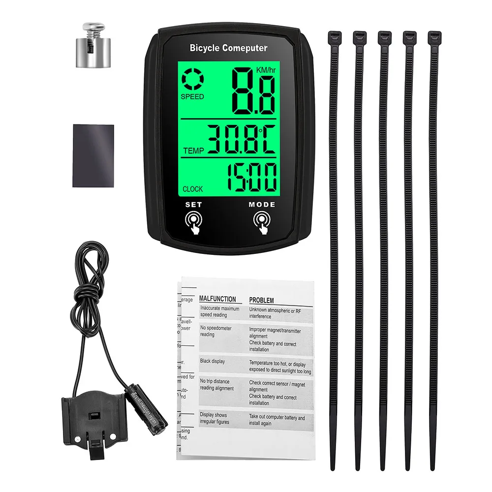 Nacht Fietsen Backlit Voor Dag Engelse Waterdichte Fiets Accessoires Lcd Computer Snelheid Kilometerteller Bedraad Snelheidsmeter Voor Fiets Fiets Fiets