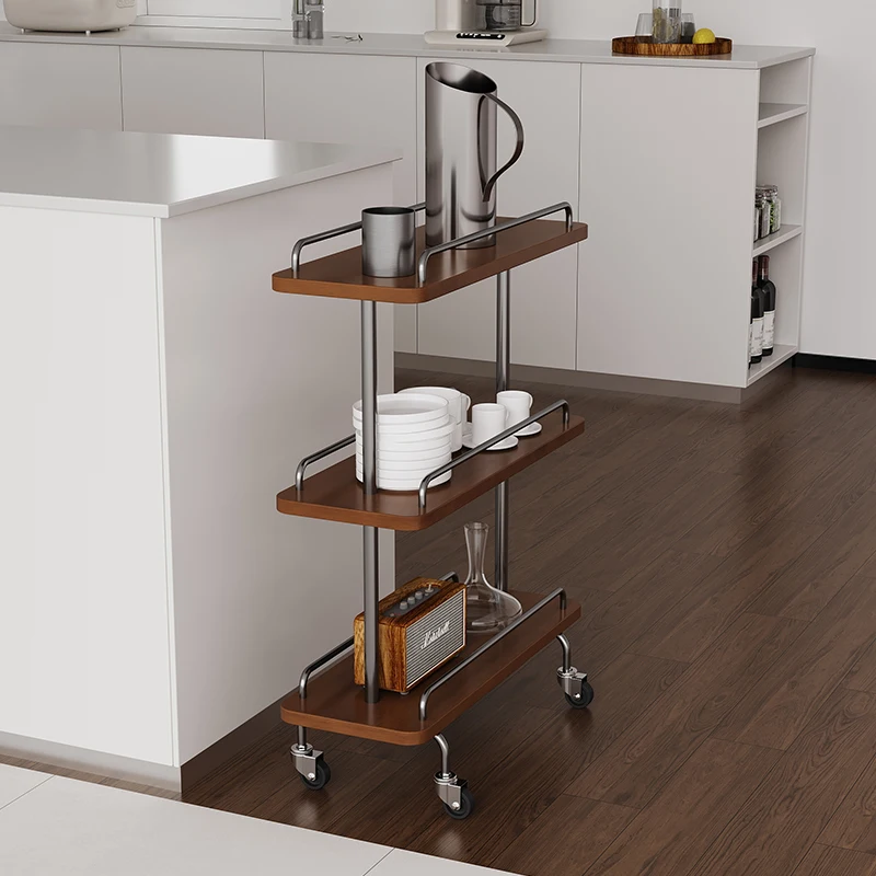 Medieval wabi-**** wind movable shelf light luxury trolley retro side storage