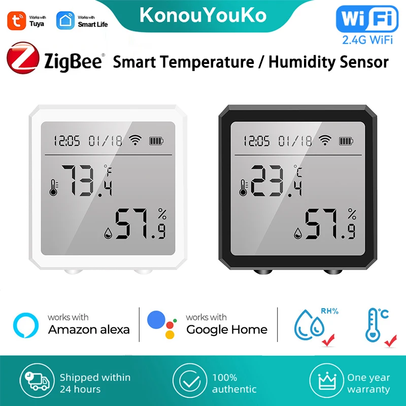 Tuya Zigbee3.0 Smart Temperature and Humidity Sensor with LCD Screen Wireless Thermometer Digital Display Work with Alexa Google