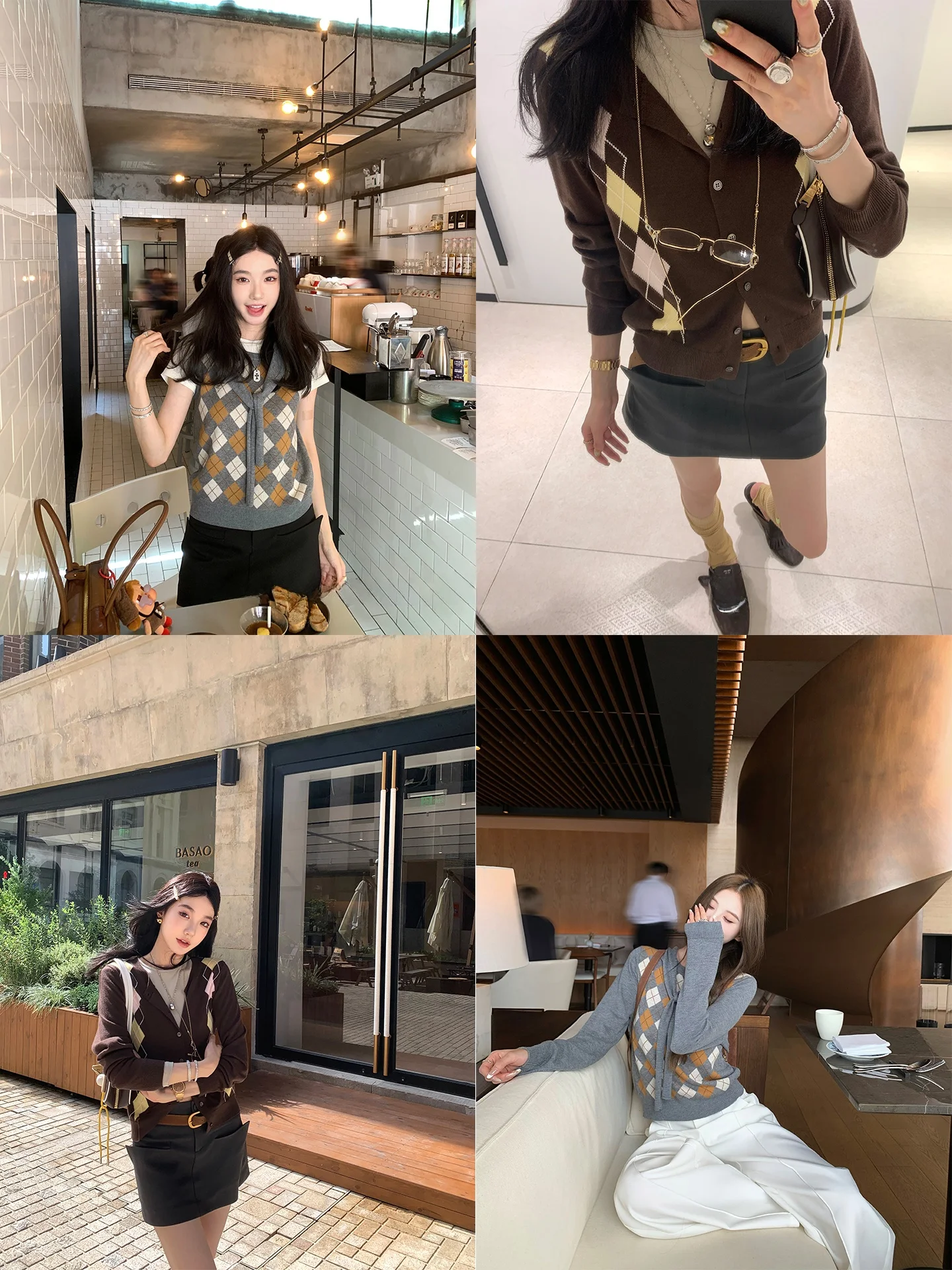 

Вязаный свитер Ouyang с ромбовидным узором, женский, с длинными рукавами, свободного кроя, осенняя новинка, удобный пуловер