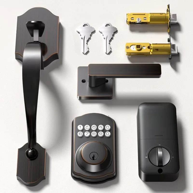 

Keyless Entry Door Lock Deadbolt with Handle Set, Electronic Digital Smart Locks Set for Front Door with 2 Keys, Easy to I