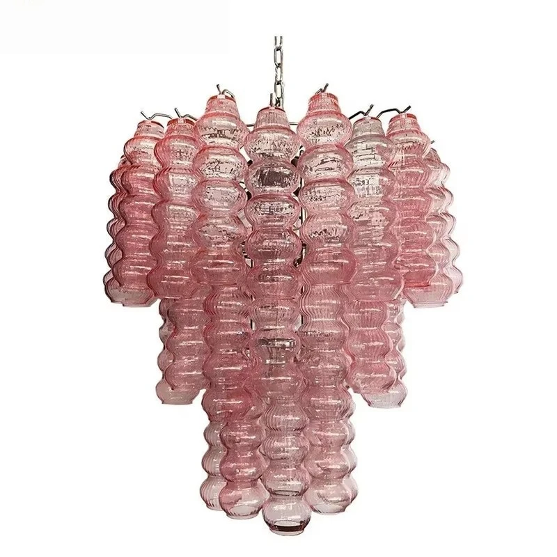 

French Living Room Main Light Pink Glass Chandelier Designer Medieval Retro Dining Room Bedroom
