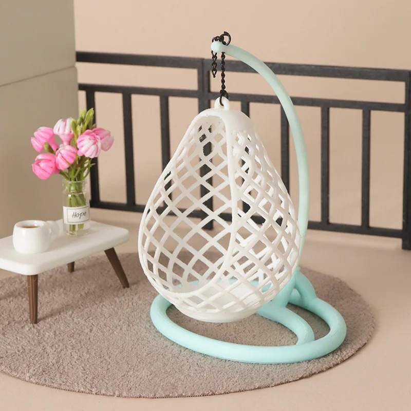 

1:12 Scale Dollhouse Miniature Hanging Egg Chair, Wicker Swing Chair Model, DIY Diorama Scene Accessory & Desktop Decor
