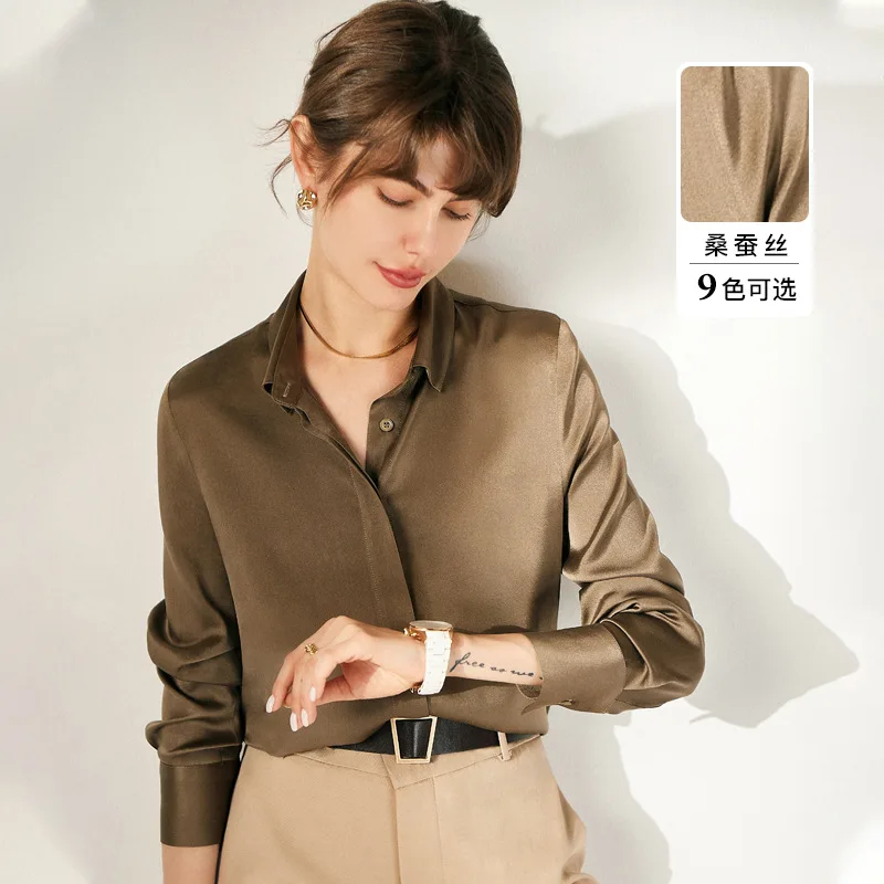 Nuova camicetta da donna in seta di gelso da 22 mm Camicia da donna da ufficio in fibra naturale di stoffa elegante di alta qualità