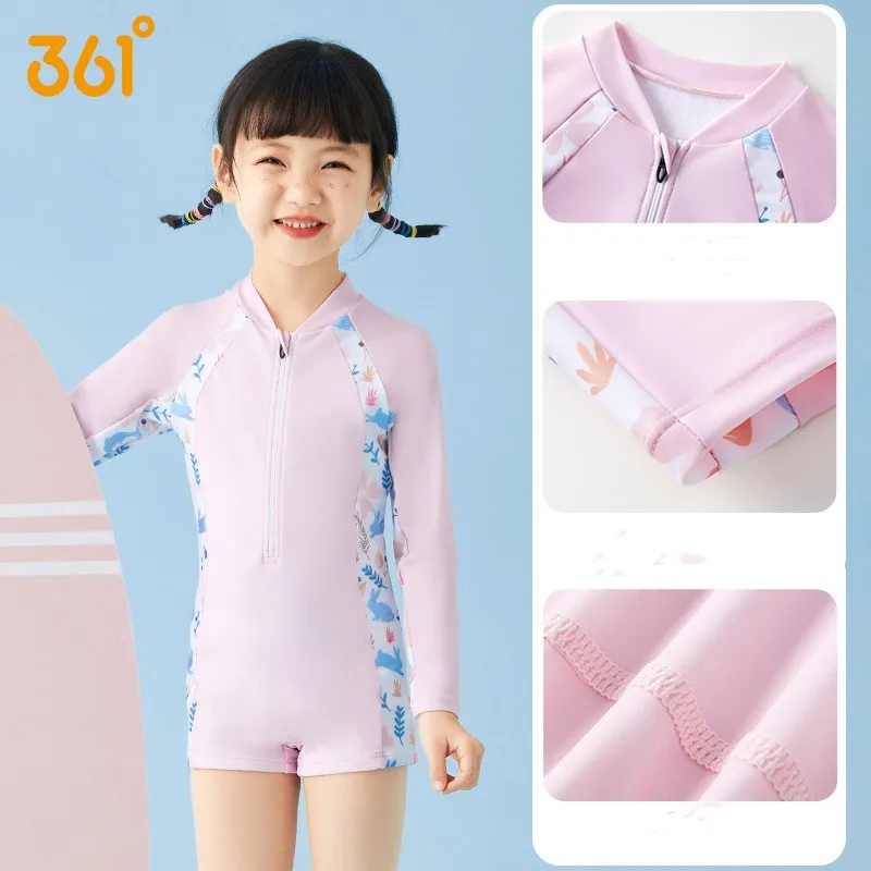 Girl Long Sleeve UV Protection Front Zipper Water Sport Swimwear One Piece UPF50+Surfing Beach Bathing Rash Guard Diving Clothes