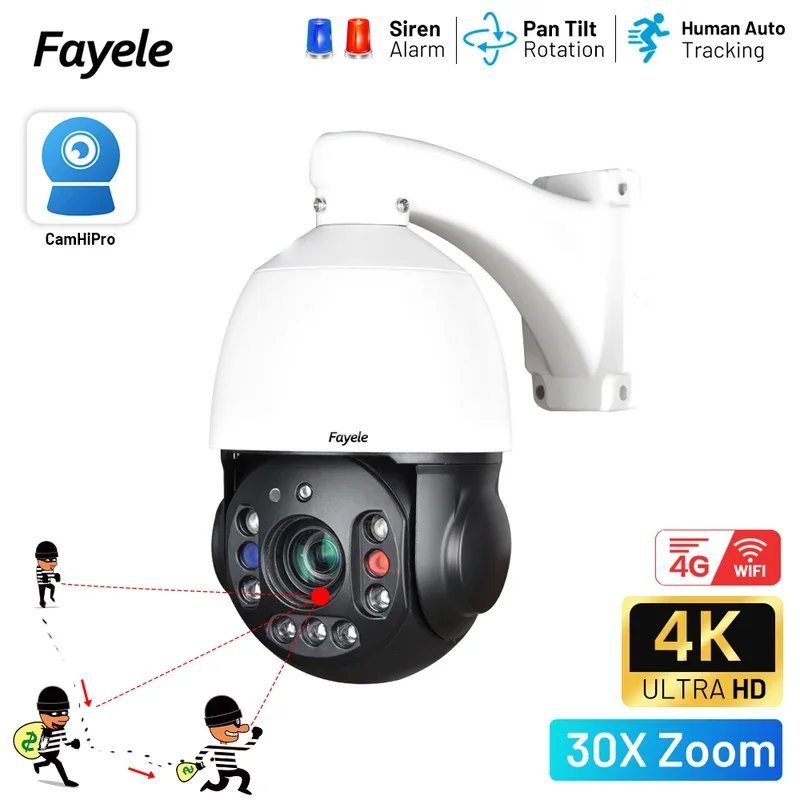 Wireless 3G 4G LTE PTZ Camera Humanoid Auto Tracking 30X Zoom 2Way Audio Siren Alarm 5MP Security Wireless sim card IP Camera