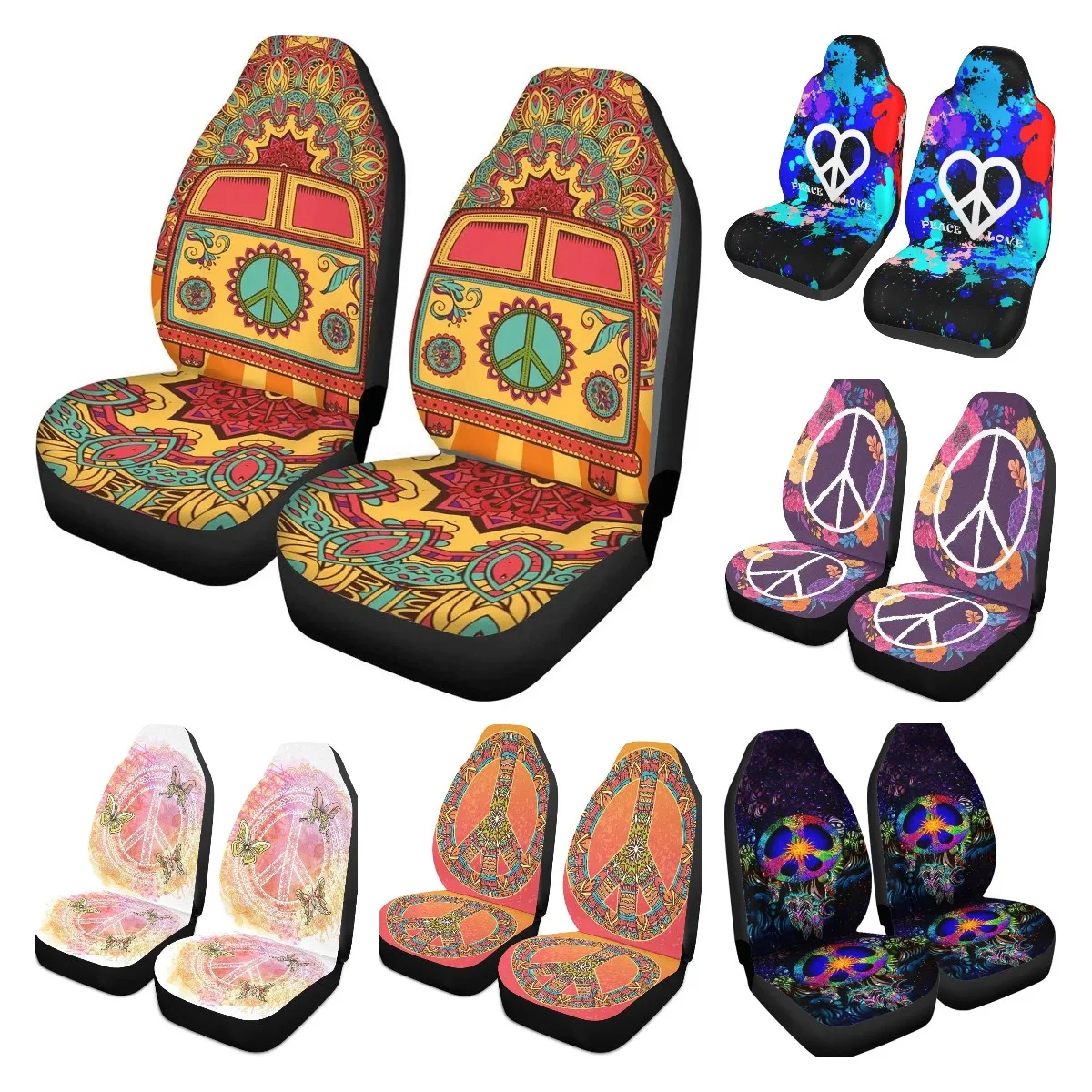 

Universal 2 Pcs Car Front Seat Covers Boho Hippie Mandala Floral Pattern Women Bucket Seats Protector Fit for SUV Trucks Sedans