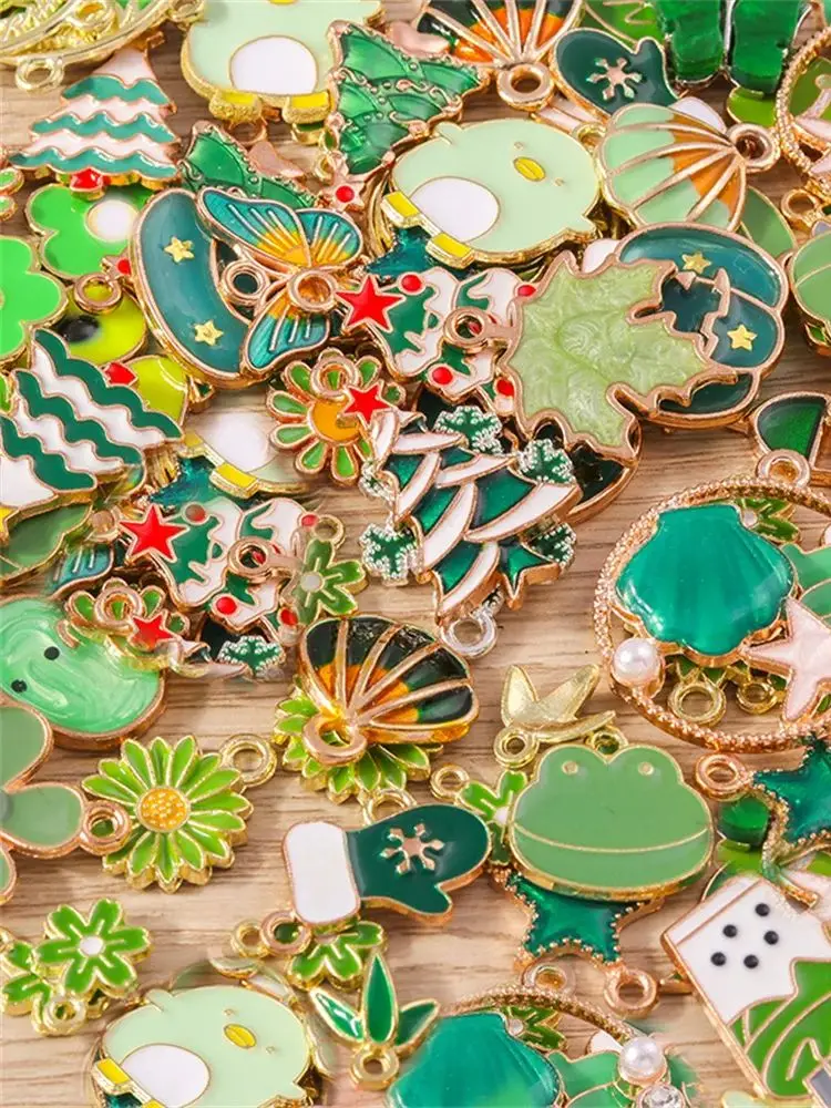 Tusember Mix 30 Stück Emaille-Anhänger, grüne Serie, Tierherzen, Blumenanhänger für DIY-Schmuckherstellung, handgefertigte Accessoires, Kunsthandwerk – Detail 1