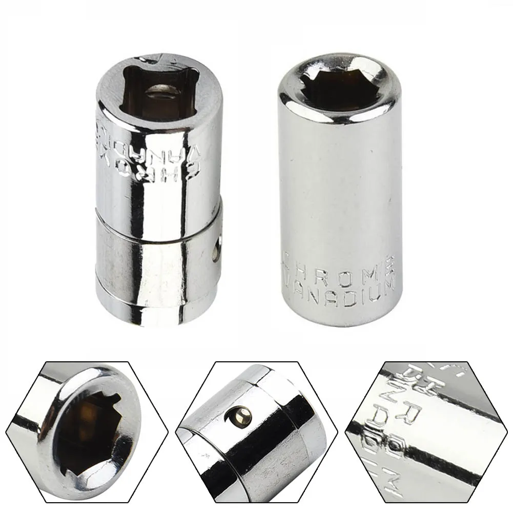 Multi Functional 2pcs 14 Square Drive To 14 Hex Socket Bits Converter, Chrome Vanadium Steel, Silver Color, Tool Accessory