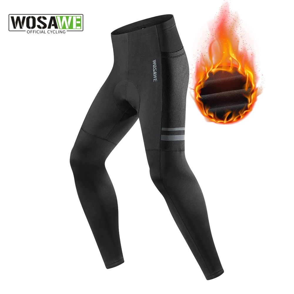 

WOSAWE Keep Warm Cycling Trousers Winter Thermal Mountain Bike Pants Bicycle Tights 5D Gel Pad Men's Cycling Pants