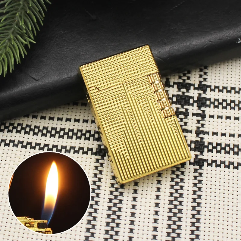 New Side Sliding Steel Tone Gass Lighter, Metal Inflatable Grinding Wheel Open Flame Cigarette Lighter Men's Gift Wholesale