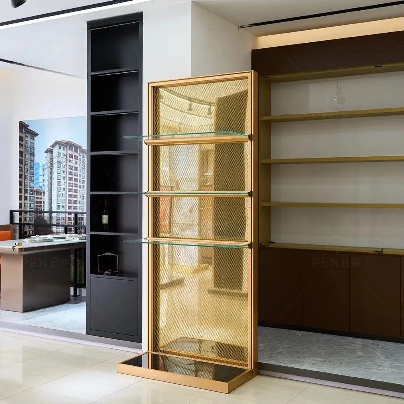 Aluminum frame glass shelf display display cabinet indoor gold trophy