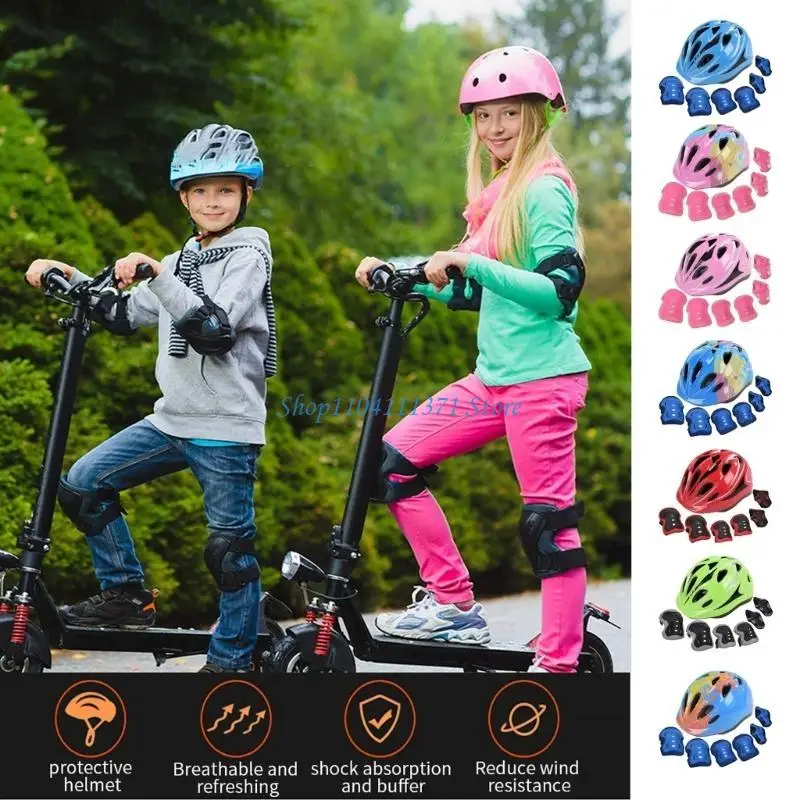 

P9FC Kid Helmet with Knee Pad Wrist Guard Elbow Pads for Roller Skating, Bike Riding