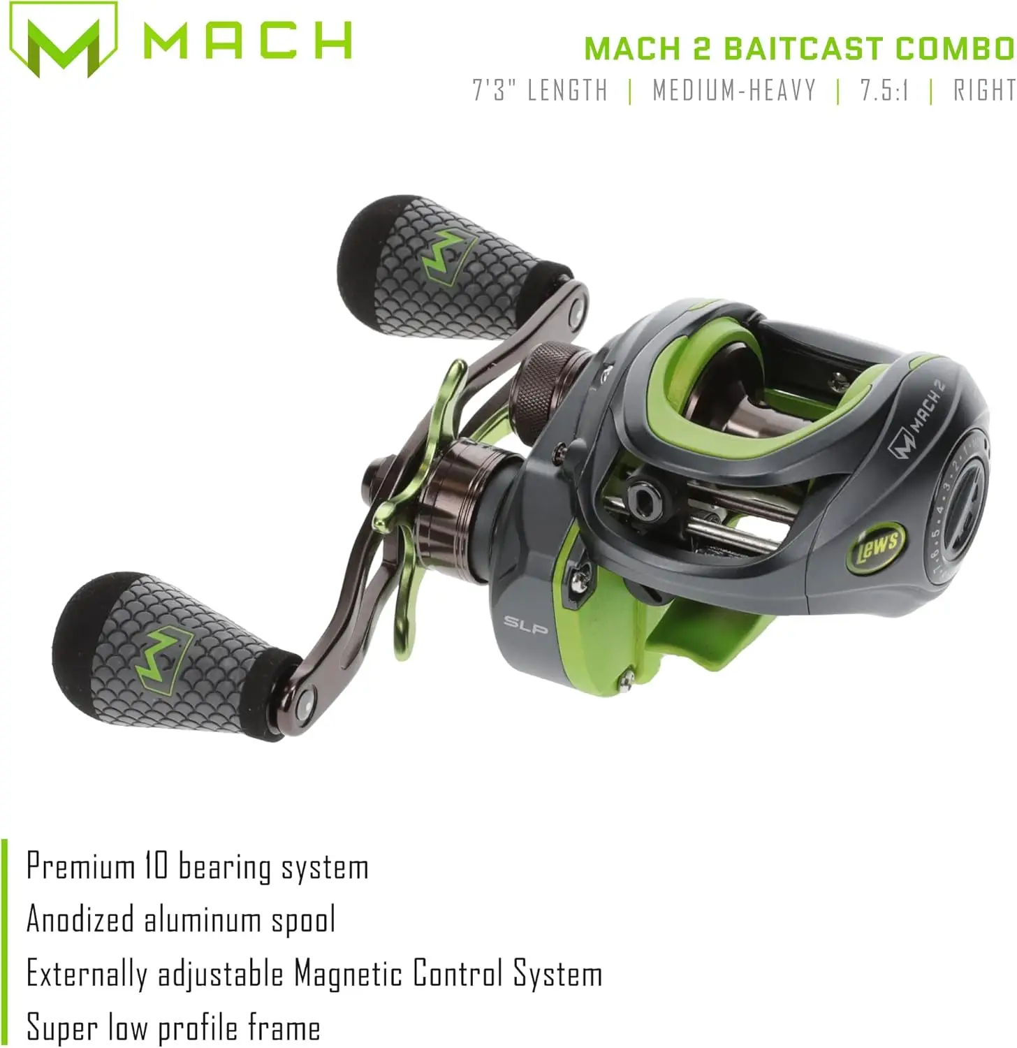 Baitcast Reel and Rod Combo, High-Modulus Graphite Blank, Ergonomic Non-Slip Handle, Black/Green
