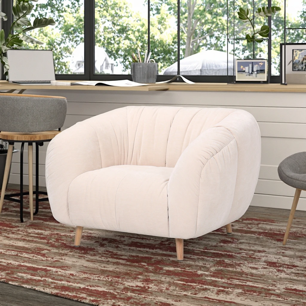 Nordic Minimalist Single Sofa Durable Soft Fabric Leisure Chair with Wood Legs for Office & Living Room for Bedroom Use