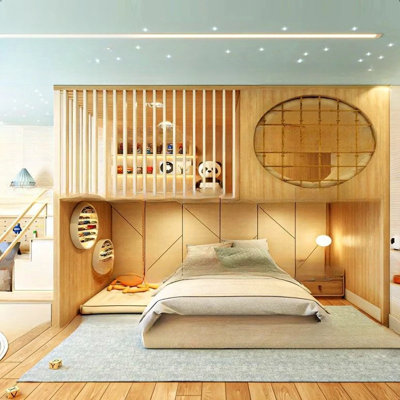 Tempat tidur susun Tempat tidur anak Kayu gelondongan, tempat tidur susun kayu solid