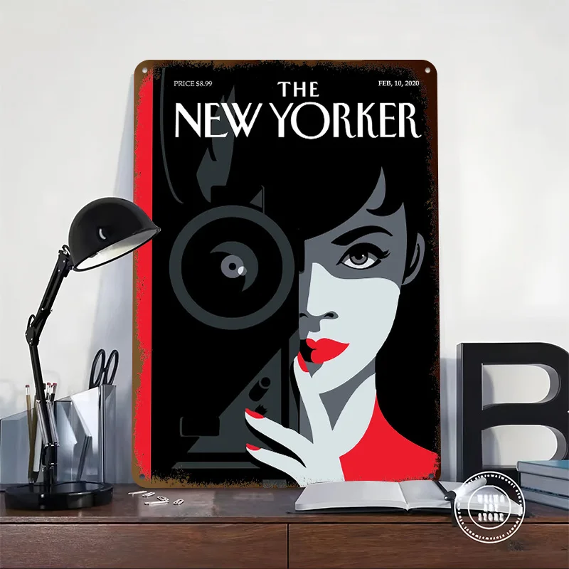 The New Yorker Cover: Filmmaker 3D Printed Texture Poster Personalized Wall Art Retro Metal Tin Signs for Apartment Decoration
