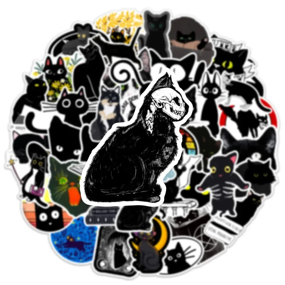 

50PCS New Cute Black Cat Graffiti Motorbike Helmet Stickers Waterproof Rear Trunk Sticker Motorcycle Body Scratch Cover Decals