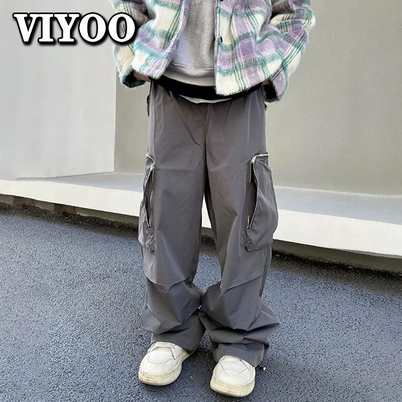 Black Baggy Cargo Pants Fashion Harajuku Straight Trousers Men\'s Y2K Vintage Baggy Casual Pocket Streetwear Hip Hop Korean Style