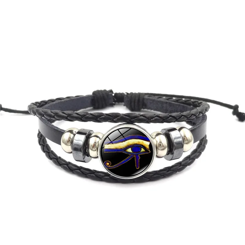 Horus Eye Time Gem Leather Bracelet Women\'s Handmade Multi-layer Knitted Beaded Bracelet Jewelry