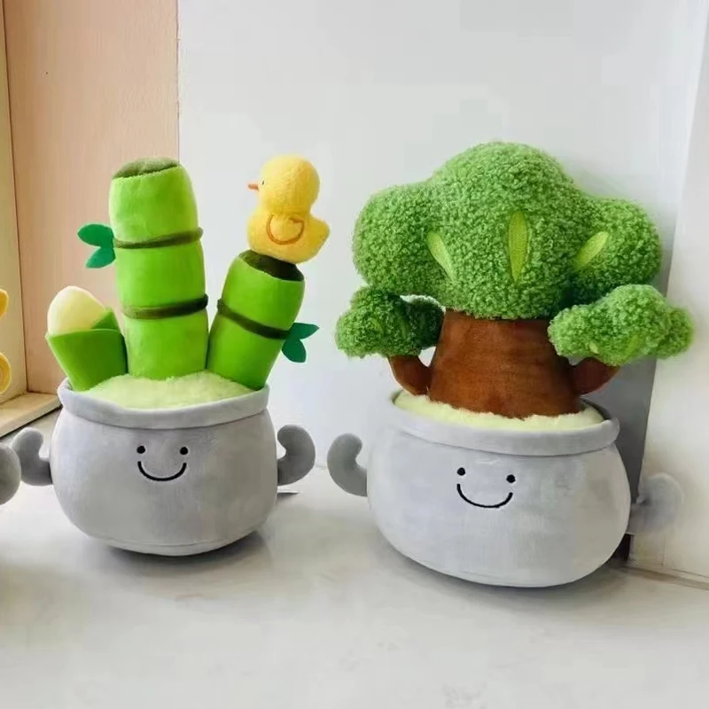 Almohada de plantas de peluche Kawaii para decoración del hogar, muñeco de peluche de planta en maceta realista, cojín de árbol de la riqueza Qingsong, nuevo