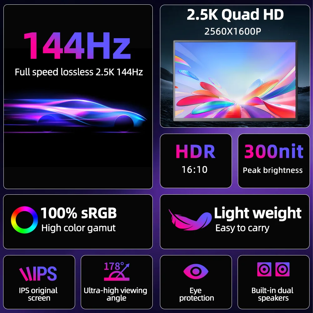 CHUIFAV 2560*1600 15.6-inch 2.5K Portable Monitor for Notebook Laptop PC Nintendo Switch PS4 Xbox Series S-Gaming Accessories