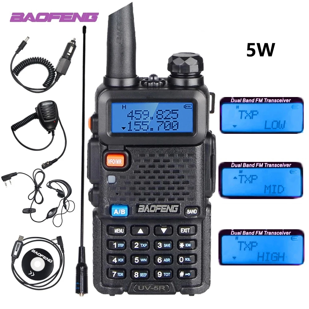 Baofeng-walkie-talkie portátil para exteriores, Radio bidireccional inalámbrica profesional, VHF/UHF, banda Dual, CB, UV 5R