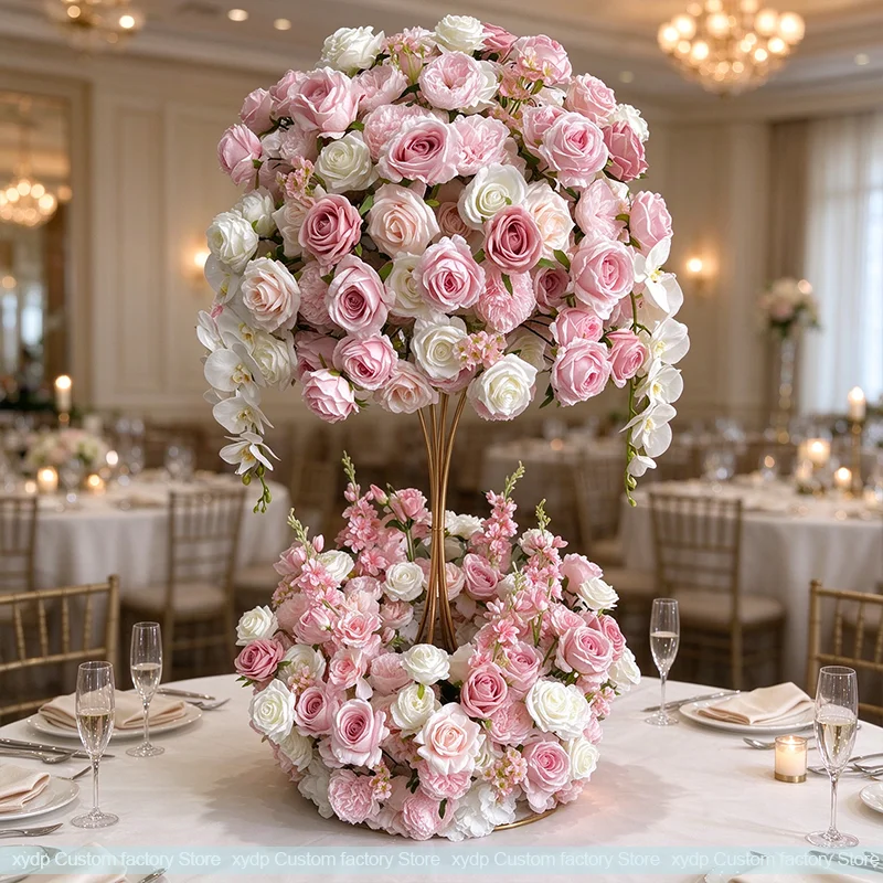 80 bis 30 cm Künstliche Luxuriöse Rosa-Weiße Rosenblütenkugel Tischdekoration Luxuriöser Hochzeitstischkranz Event-Tischdekoration Party – Detail 2