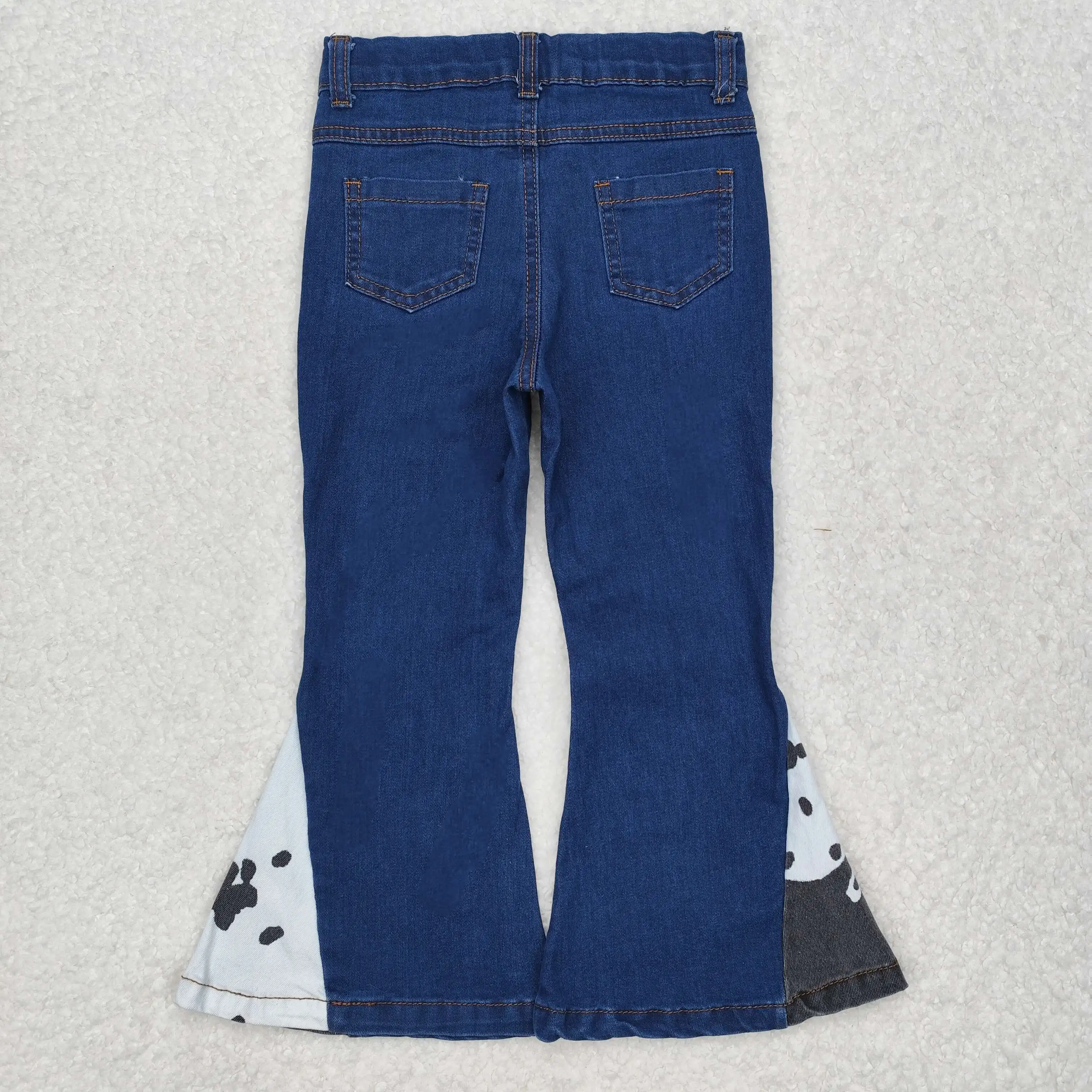 Children Boutique Girls Clothes Autumn And Winter Bell Bottom Jeans Cow Print Kids Denim Pants