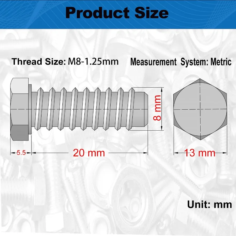 20 Pz M8 Bulloni Esagonali M8x20mm Acciaio Al Carbonio Grado 12.9 Ossido Nero Passo 1.25mm Completamente Filettato Hex Tap Bulloni Vite Esagonale macchina