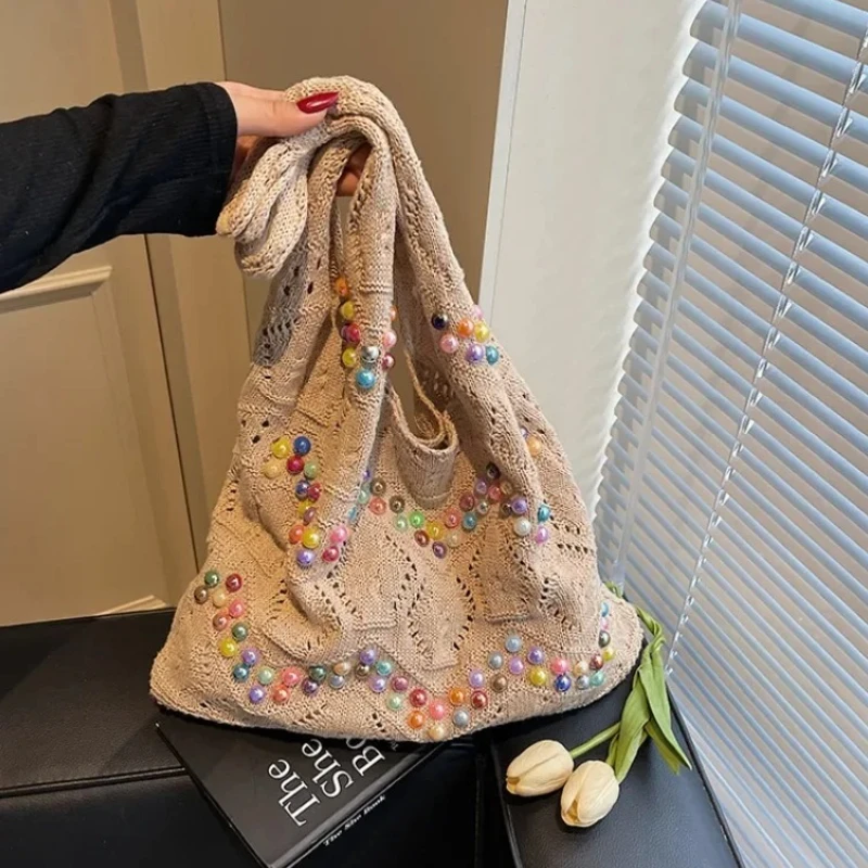 2026 Hot Sale Fabric Colors Beading Sweet Shoulder Bags for Women Large Capacity Concise Versatile Commuting Women's Handbag