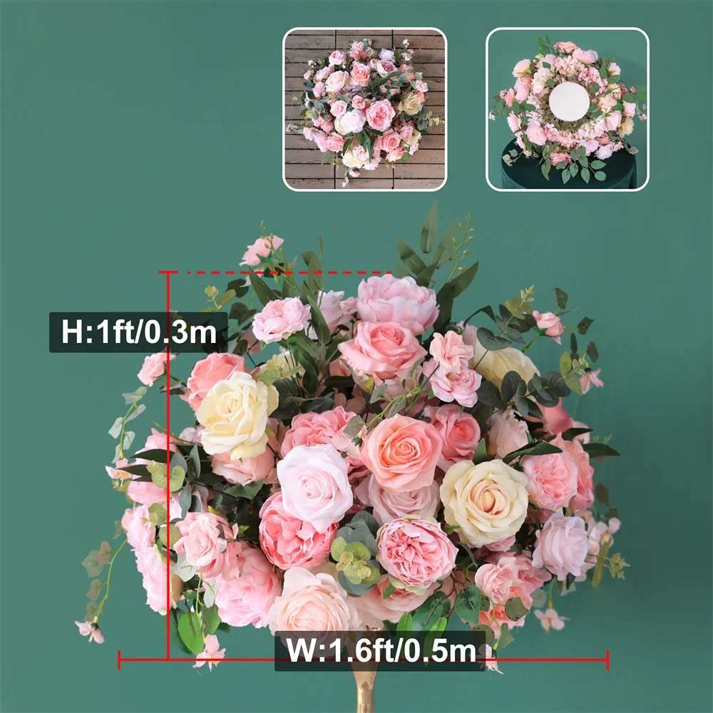 Handmade Artificial Flowers Ball, Christmas Decor, Green Pink Rose, Wedding Centerpieces for Tables, Flowers Decorations, HY2431