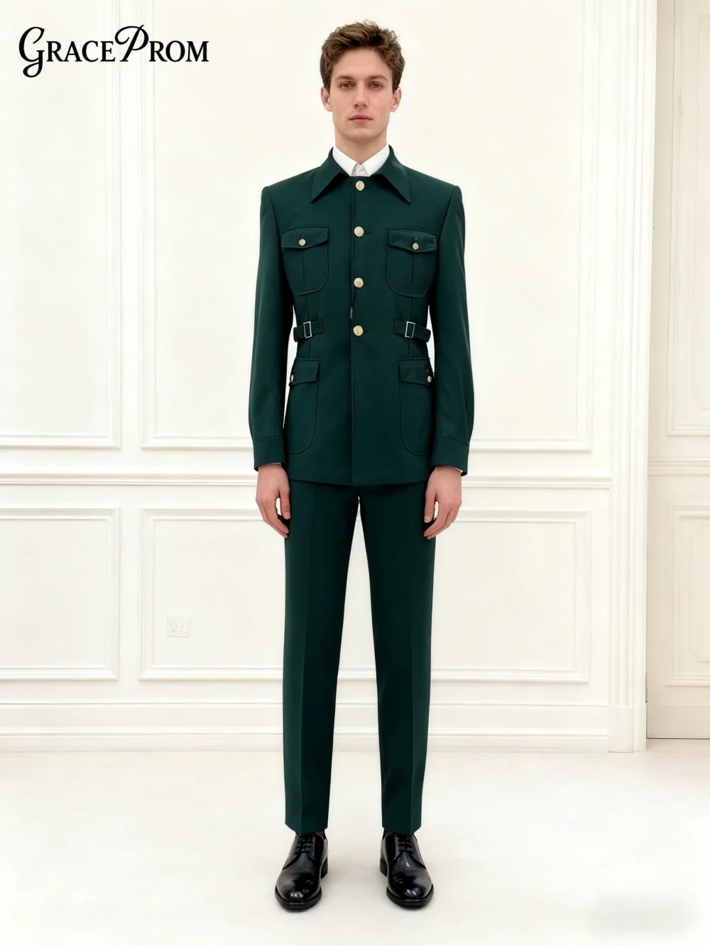 

Elegant Green Men's Suit Set For Party Handsome Wedding Suit Host Party Suit Blazers Pants Fashion Single-Breasted Suit