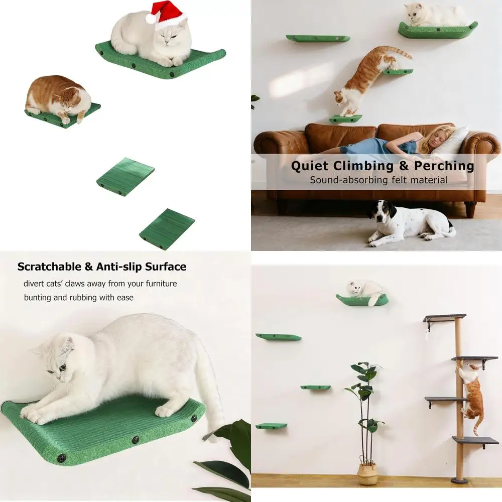 

Зеленые настенные полки для кошек — набор мебели из звукоизоляционного фетра для скалолазания, сна и отдыха (набор из 4 шт.)